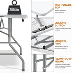 SKONYON 6ft Folding Table Heavy Duty 350 LBS Foldable Table with 18% Thicker HDPE Top Reinforced Steel Frame Portable Fold-in-Half Table Under 22 lbs for Outdoor Indoor Party Wedding Camping White
