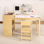 Kids Art Table with 2 Chairs, Toddler Craft Desk with Large Shelves Storage for Drawing & Writing, Activity Craft Table, with Paper Roller Wooden Furniture for Ages 2-10