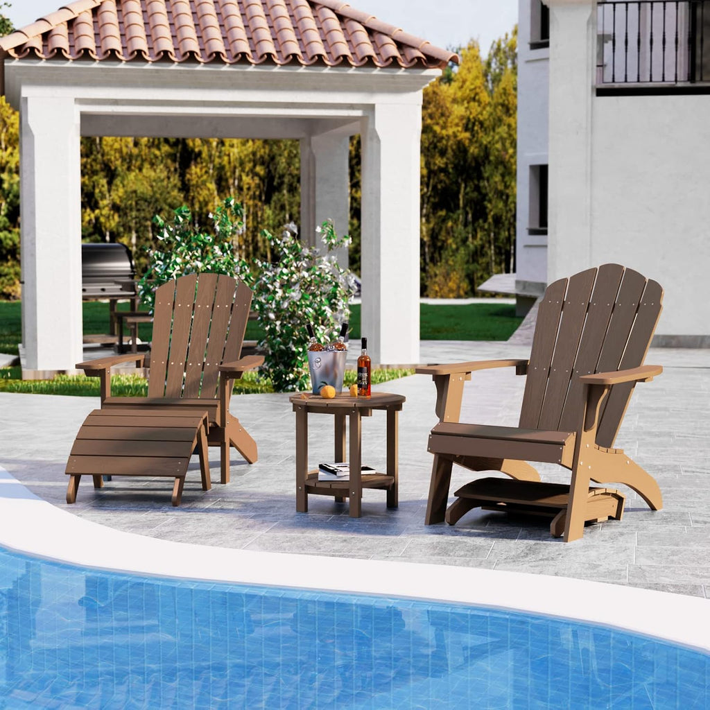 YEFU Adirondack Ottoman, Patio Foot Rest, Adirondack Foot Rest (2-Piece Folding Adirondack Ottoman, Teak)