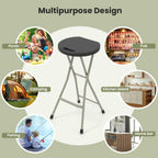 LDAILY Folding Stool, 28’’ Folding Bar Stool with Handle, Footrest, Anti-Slip Foot Pads and Steel Frame, Collapsible Round Stool Chair for Outdoor, Indoor, Garden, Camping, Fishing, Black (1)