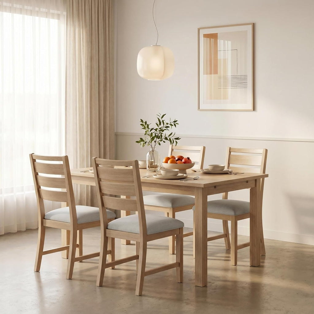 COLAMY Modern Dining Chairs Set of 2, Breathable Fabric Kitchen Chairs with High-Resilience Cotton Padding, Ergonomic Solid Wood Legs Accent Seating for Living Room 250LBS,Oak Natural