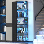 VersionTECH. Glass Display Cabinet with RGB Lights, 5-Tier Curio Cabinets with Glass Doors for Collectibles, Display Case with Adjustable Shelves, Human Sensor, Charging Station, Mirror Backing, Black