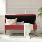 HULALA HOME Modern Velvet Storage Ottoman Bench with Gold Base & Nailhead Trim, Upholstered Bedroom Bench for End of Bed, Button-Tufted Footstool for Entryway Living Room Dining Room, Rosewood