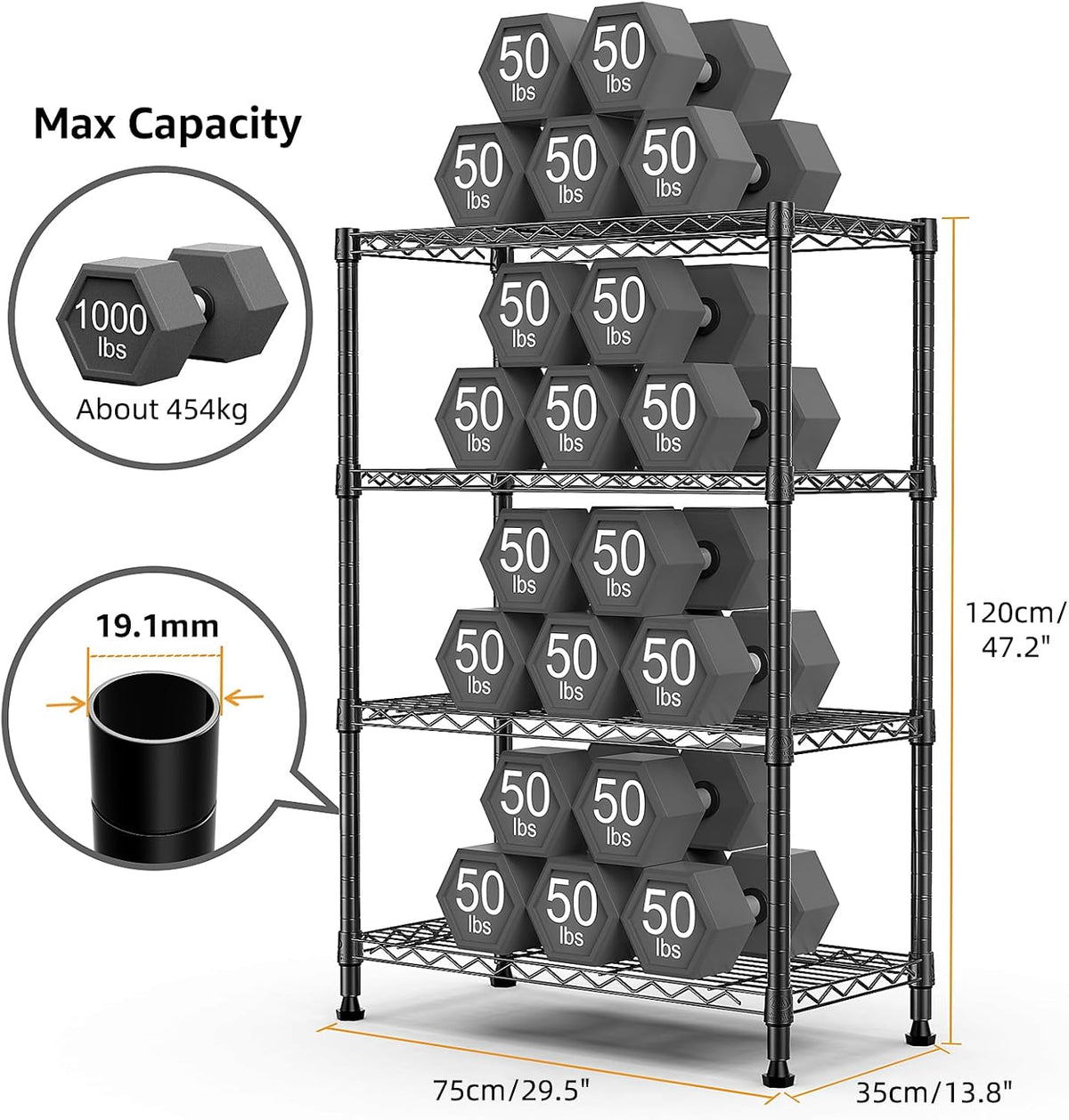 M MZG 1000 lbs Storage Shelving Steel Heavy Duty 4-Tier Utility Shelving Unit Steel Organizer Wire Rack for Home,Kitchen,Office (13.7" D x 29.5" W x 47.2" H)