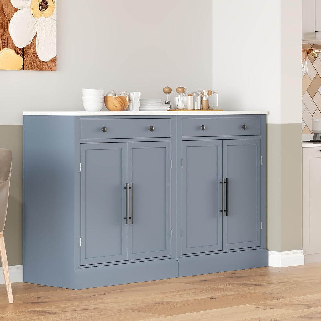 Kitchen Pantry with Drawer, Kitchen Storage Cabinet with 2 Doors 2 Adjustable Shelves for Kitchen, Living Room and Dining Room (Gray,2)