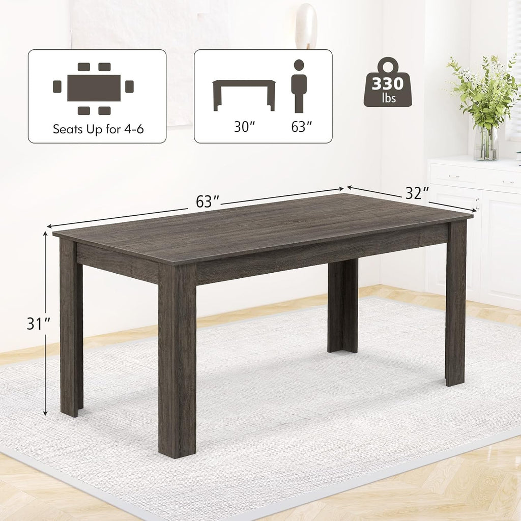 63“ Large Dining Table for 4-6 People, Rectangular Dining Room Table, Wooden Kitchen Table with L-Shaped Legs, Modern Farmhouse Dinette Table for Restaurant, Living Room, Family