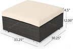 roomfitters Outdoor Wicker Ottoman with Cushion for Stylish Patio Furniture, Versatile Garden Footrest or Extra Seating, Comfortable and Durable, Beige