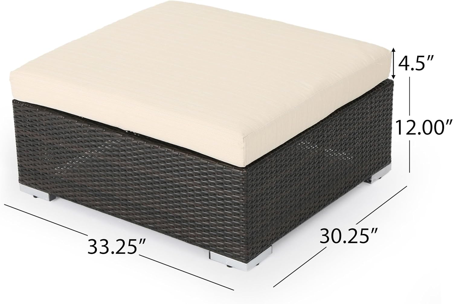 roomfitters Outdoor Wicker Ottoman with Cushion for Stylish Patio Furniture, Versatile Garden Footrest or Extra Seating, Comfortable and Durable, Beige