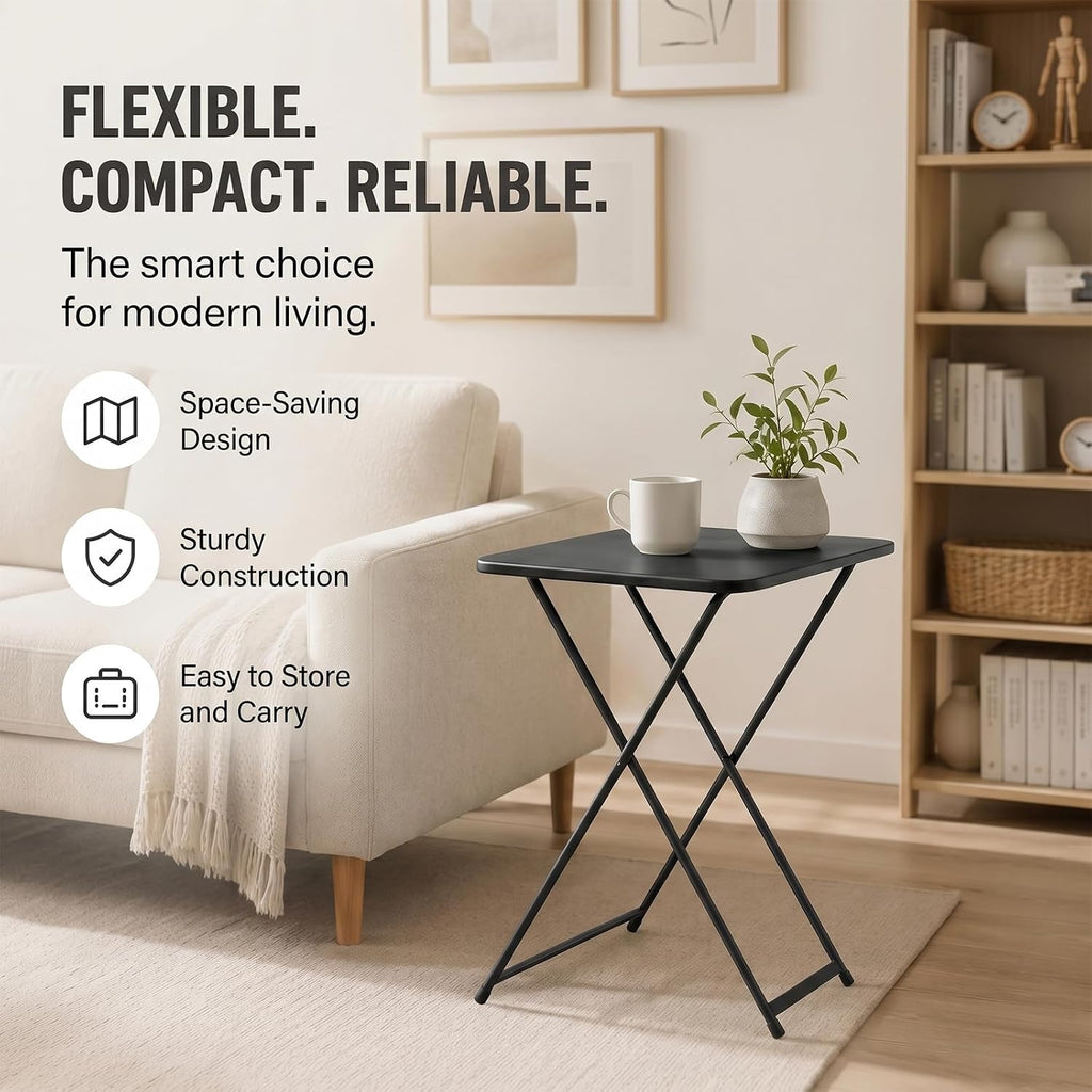 26 Inch Adjustable Height Personal Folding Table - Lightweight Portable Desk for Small Spaces, Dorm Room, TV Tray, Craft Table & Camping - Easy Fold Flat Storage, No Assembly Required, Black