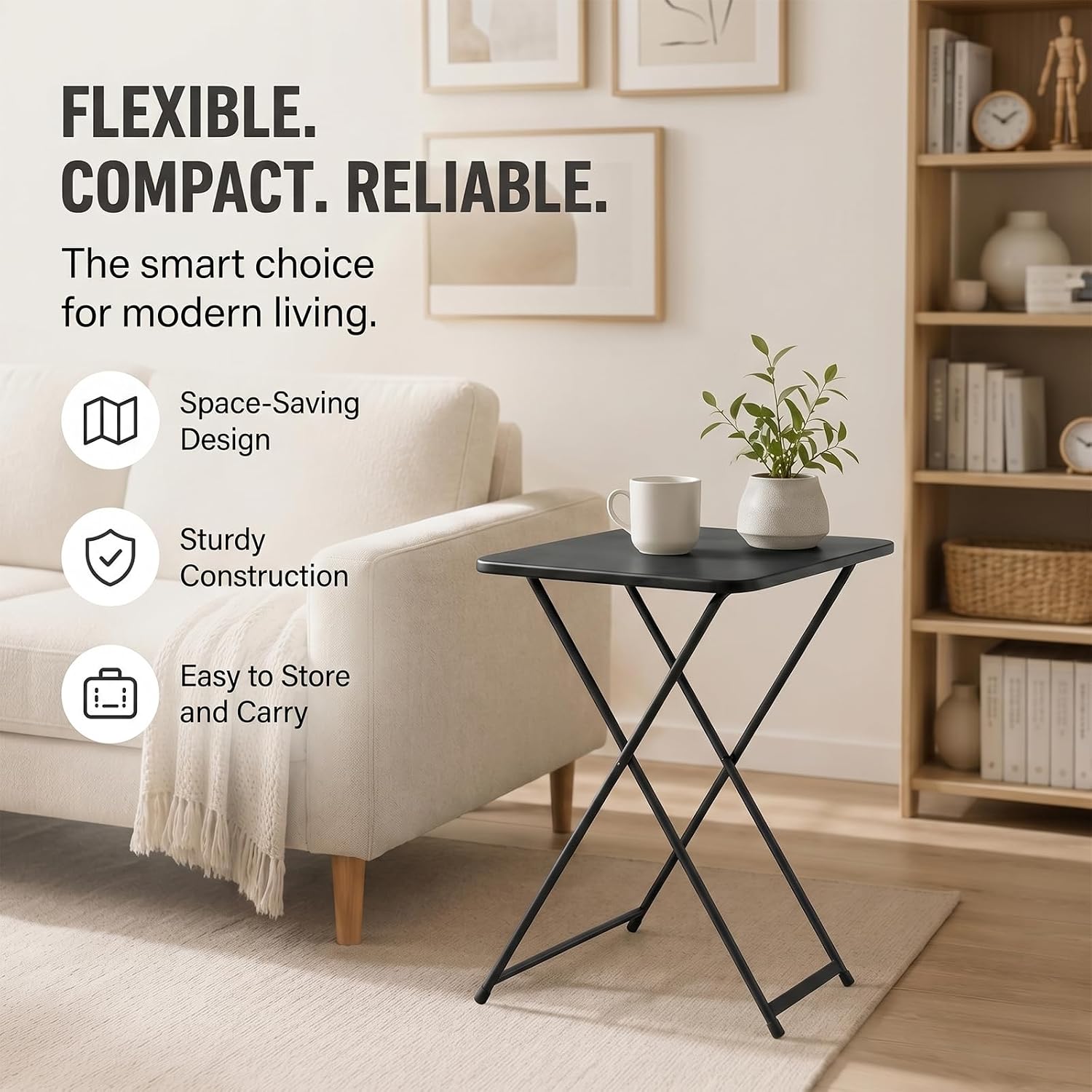 26 Inch Adjustable Height Personal Folding Table - Lightweight Portable Desk for Small Spaces, Dorm Room, TV Tray, Craft Table & Camping - Easy Fold Flat Storage, No Assembly Required, Black