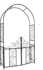 Steel 7'5'' High x 4'2'' Wide Garden Arch with Gate, Garden Arbor for Various Climbing Plant, Outdoor Garden Lawn Backyard