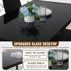 NChanmar Dining Table Set for 4 Furniture 5 Piece Faux Dining Set, Modern Kitchen Table with Upholstered PU Leather Chairs and Glass Tabletop for Breakfast Nook Small Spaces,Black