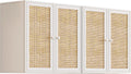 Laundry Room Cabinets with Lights, 24INCH Bathroom Cabinets Wall Mounted with Adjustable Shelves, Rattan Wall Cabinet for Bedroom, Kitchen, Bathroom (2PCS, White)