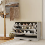 Antique Shoe Storage Bench Small Shoe Cabinet for Entryway, Hallway, Bedroom, with Flip Drawer & Adjustable Shelf, with Ventilation, MDF Wood, White, 23.6" L x 11.8" W x 17.7" H