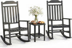 Outdoor Rocking Chairs Set of 2 with Outdoor Side Table, Oversized Ergonomic Front Porch Chairs Set of 2, Small Outdoor Table, All Weather Resistant Furniture for for Lawn, Garden, Patio, Deck