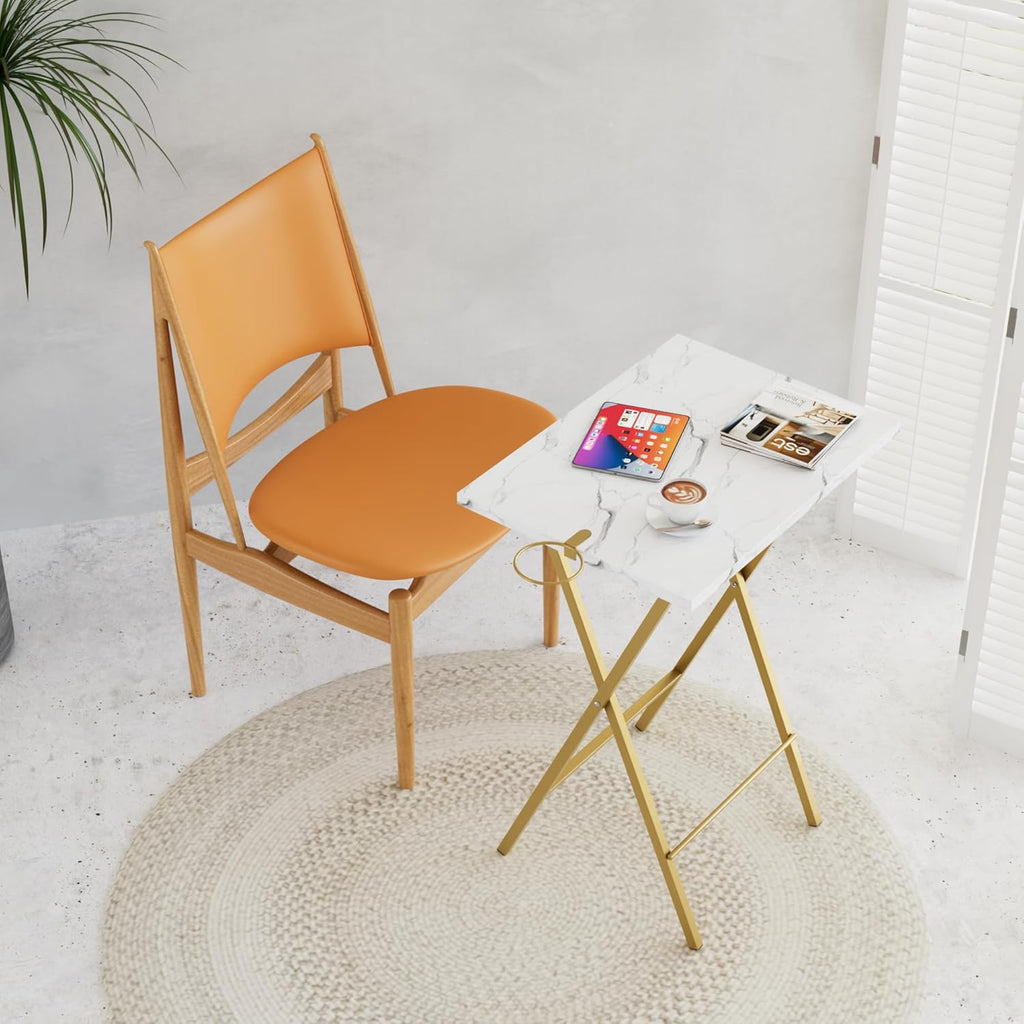 VECELO Folding TV Tray for Eating Set of 2, Portable Dinner/Snack Table with Cup Holder for Couch, Living Room and Small Space, Gold