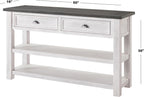 Martin Svensson Home Monterey Solid Wood Sofa Console Table, White & Grey | Farmhouse Style, Pine Wood, Two Drawers, Two Open Shelves for Storage