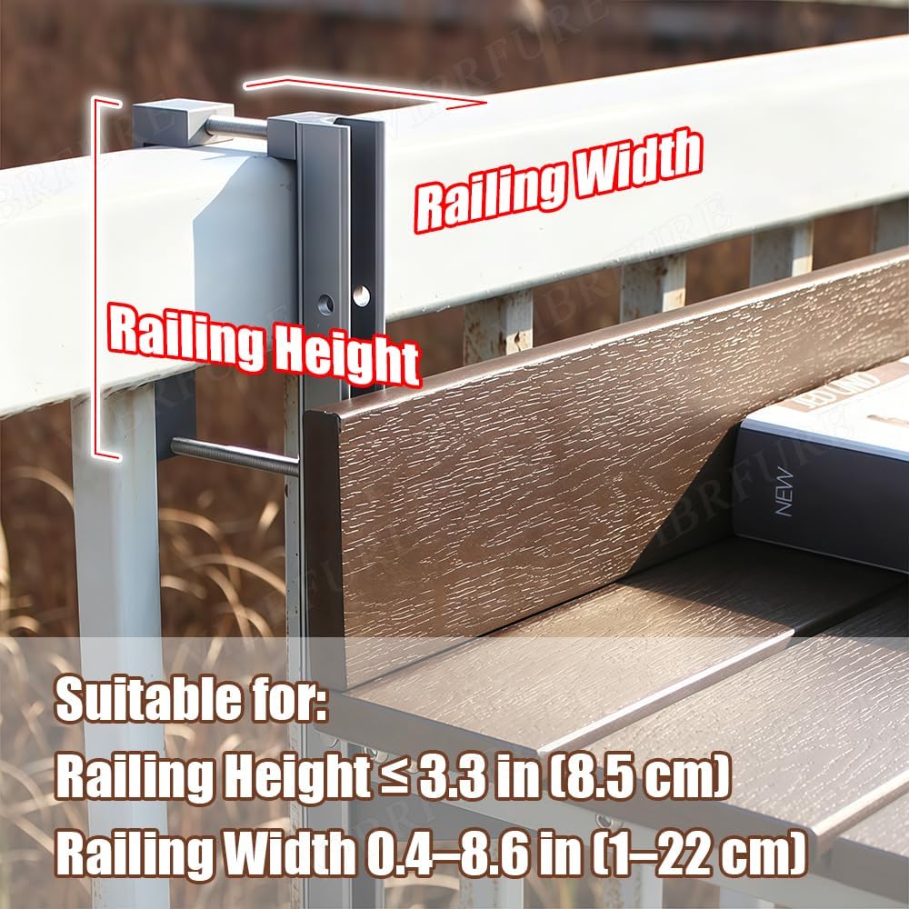 Balcony Railing Table, Folding Deck Table, Adjustable Height Hanging Desk, Easy to Disassemble (Brown, 47" L x 15" W, Wooden)