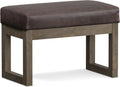 SIMPLIHOME Milltown 27" Wide Vegan Leather Ottoman in Distressed Brown | Contemporary ottoman with a cushioned seat for bedroom seating; rectangle footstool, footrest or bench.