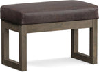 SIMPLIHOME Milltown 27" Wide Vegan Leather Ottoman in Distressed Brown | Contemporary ottoman with a cushioned seat for bedroom seating; rectangle footstool, footrest or bench.
