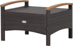 Tangkula 2 Piece Patio Rattan Ottomans, Outdoor Wicker Footstool w/Acacia Wood Handles, Soft Zippered Cushions, 3-in-1 Function Footstool Seat & Side Table for Backyard, Balcony, Poolside (Beige)