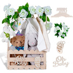 efluky Wooden Baby Shower Crate Closet with Handle,Storage Basket,Baby Clothes Hangers, Newborn Boy Girl Welcome Gift Basket | baby shower gift Safe Smooth Wooden Build Customizable DIY Decor Space