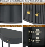 Entryway Table, Artisan-Crafted Half Moon Fluted Console Tables with 2 Rattan Storage,Small Half Circle Tables for Hallway, Narrow Round Accent Decort Table for Living Room (Dark Gray)