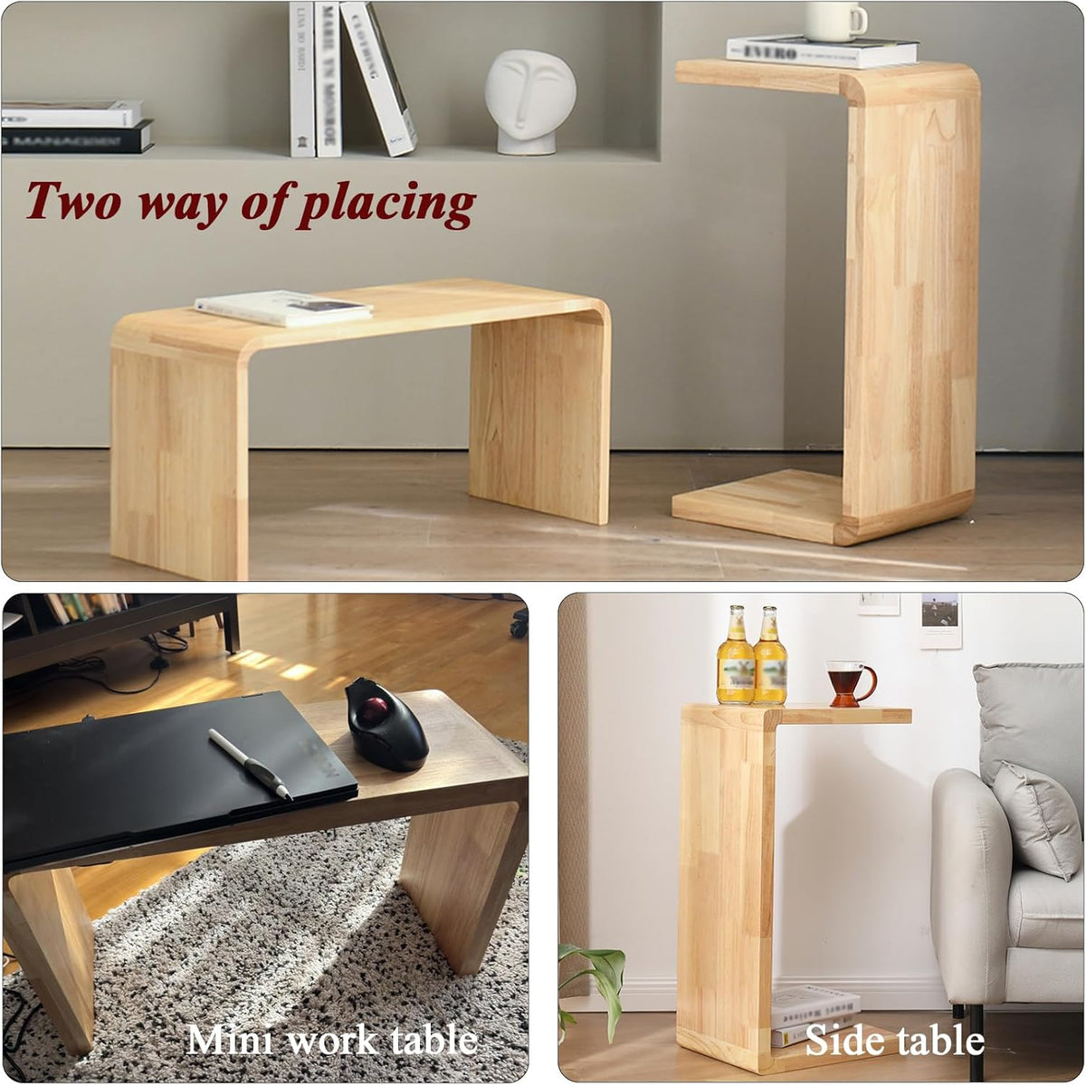 C-Shaped Side Table, Solid Wood End Table for Couch Sofa and Bed, Wooden C Tables for Living Room Bedroom, Small Snack Tray Table for Space Saving (2, 24.4" H-Brown)