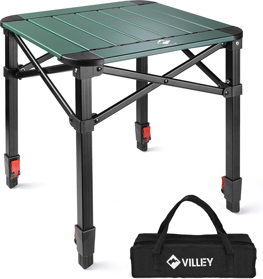 VILLEY Folding Camping Square Table, Portable Aluminum Table, Medium | Lightweight & Portable, Adjustable Square Table with Carry Bag for Camping, Picnic, BBQ, Backyard & Outdoor Use