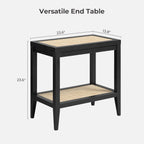SICOTAS Rattan Nightstands Set of 2 - Boho Shelf Bedside Tables Narrow End Table Living Room Set of 2 Side Table with Storage Shelves for Small Space - Black Oak