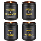 Scented Candles for Men, 4 Pack Mens Candle Gift Set, Relaxation Candles for Home Scented, 28oz Soy Wax Aromatherapy Candles of Lavender/Patchouli/Sandalwood/Smoke & Vanilla