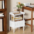 Amazer White Nightstand with Charging Station, Bamboo Night Stand for Bedroom, Bedside Table with USB Ports & Outlets, End Table with Lift-Up Drawer & Open Shelf