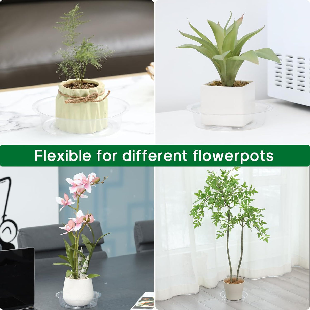 JERIA 10 Inch 20 Pack Clear Plant Saucers,Plastic Flower Pot Trays,Round Durable Plant Drip Trays for Indoor and Outdoor