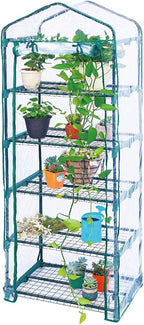 Worth Garden 5 Tier Mini Greenhouse - 75'' H x 27'' L x 19'' W - Sturdy Portable Gardening Shelves with PVC Cover - Small Porch Green House for Growing Plants Flowers Indoor & Outdoor