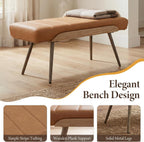 CIMOTA Mid-Century Modern Upholstered Bench, Channel Tufted Ottoman Bench with Solid Wood Trim and Bronze Metal Legs, 35.5" Accent Bench for Bedroom, Entryway, Living Room, End of Bed, PU Brown