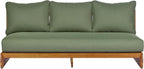 Merax Outdoor Acacia Wood Sofa with All-Weather Cushions, Patio Low 3-Seater Lounge Sofa for Porch, Lawn, Backyard, Balcony, Green+Teak