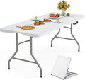 8ft Folding Table Heavy Duty Foldable Table Lightweight Plastic Table with Reinforced Legs for Indoor Outdoor Use Perfect Portable Folding Tables for Parties, BBQs, Weddings, Camping White