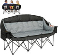 3 Person Camping Chair for Adults Folding Double Camping Chair Oversized Heavy Duty Camping Loveseat with Cup Holders & Carry Bag, Portable Outdoor Lawn Chair for Camping, Beach, Backyard Black & Grey