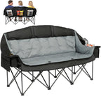 3 Person Camping Chair for Adults Folding Double Camping Chair Oversized Heavy Duty Camping Loveseat with Cup Holders & Carry Bag, Portable Outdoor Lawn Chair for Camping, Beach, Backyard Black & Grey