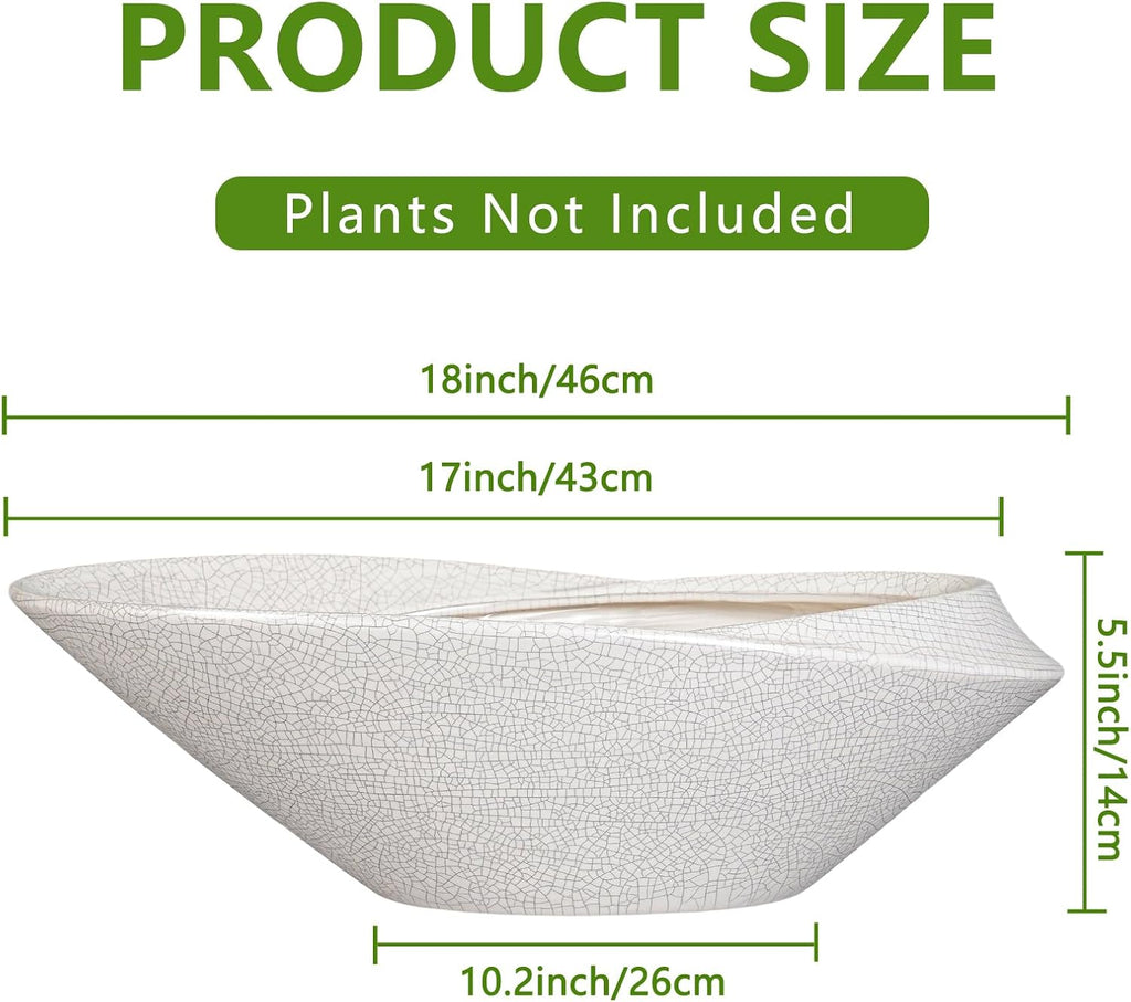 Bonsai Pots - 18 Inch Ceramic Plant Pot for Bonsai Tree, Modern Indoor & Outdoor Succulent Planter with Drainage, Room Decor, Gifts for Plant Lovers, White-Black