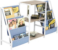 FurnitureR 3-Tier End Table with Record Player Stand and Vinyl Storage, Multi-Purpose Side Table Bookcase and Magazine Rack with Dual-Sided Fabric Pockets, Display Shelf Organizer, Blue/White
