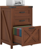 Halitaa Small Farmhouse File Cabinet with 3 Drawers for Home Office, Walnut | Vertical Filing Cabinet Fits Letter and A4 Size, Farmhouse Printer Stand, Under Desk Wooden File Cabinet