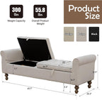 66" End of Bed Storage Bench King Size Beige,Napped Fabric Window Bench with Dual-Opening Compartments,Long Tufted Storage Bench Living Room,Bedroom,Entryway