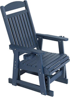 Poly Lumber Patio Glider for One Person, with Cup Holders, High Backrest and Deep Contoured Seat, HIPS Material, All-Weather Resistant, Heavy Duty 700 LBS (Navy Blue)