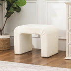 Modern Boucle Ottoman Footstool, 24" Arched Upholstered Vanity Stools for Makeup Room, Small Foot Rest for Entryway, Living Room, Bedroom (Fully Assembled)，White