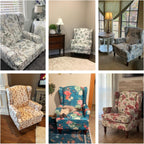 EROMMY Floral Accent Chair, Comfortable High Back Upholstered Armchair with Solid Wood Legs, Leisure Single Sofa Chair for Living Room, Home Office, Bedroom, Blue Floral