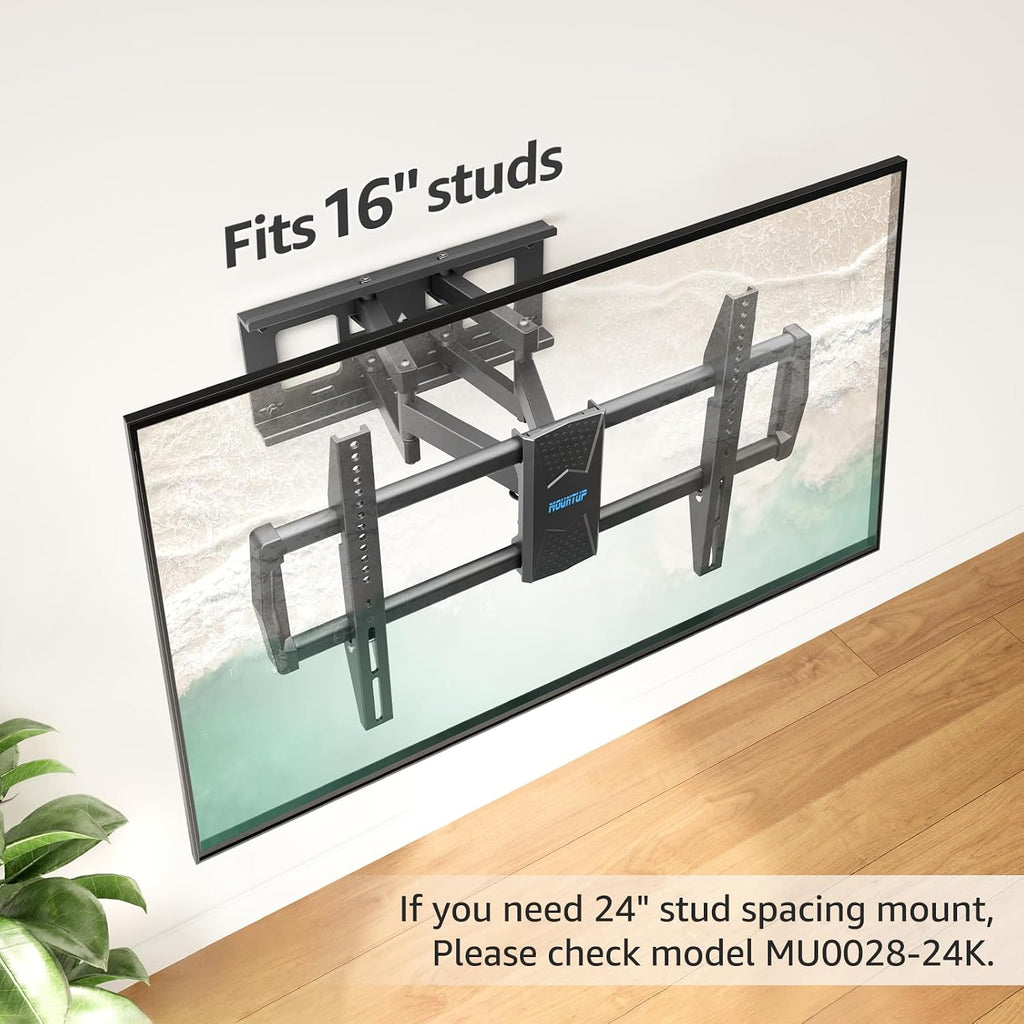 MOUNTUP Full Motion TV Wall Mount for 42-82'' TV, Holds 100lbs Fit 16" Stud | Full-motion TV mount tilts up 5° and down 10° for anti-glare, swivels ±45°, extends 15.7" and retracts 3" for space-saving