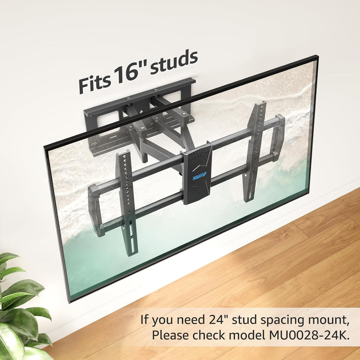 MOUNTUP Full Motion TV Wall Mount for 42-82'' TV, Holds 100lbs Fit 16" Stud | Full-motion TV mount tilts up 5° and down 10° for anti-glare, swivels ±45°, extends 15.7" and retracts 3" for space-saving