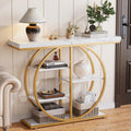 LIFECHOVY 41.3" Console Table for Entryway, Industrial Hallway Sofa Table with Storage Shelves, Narrow Accent Decor Living Room Furniture with Circle Base for Foyer, Entrance, White Gold