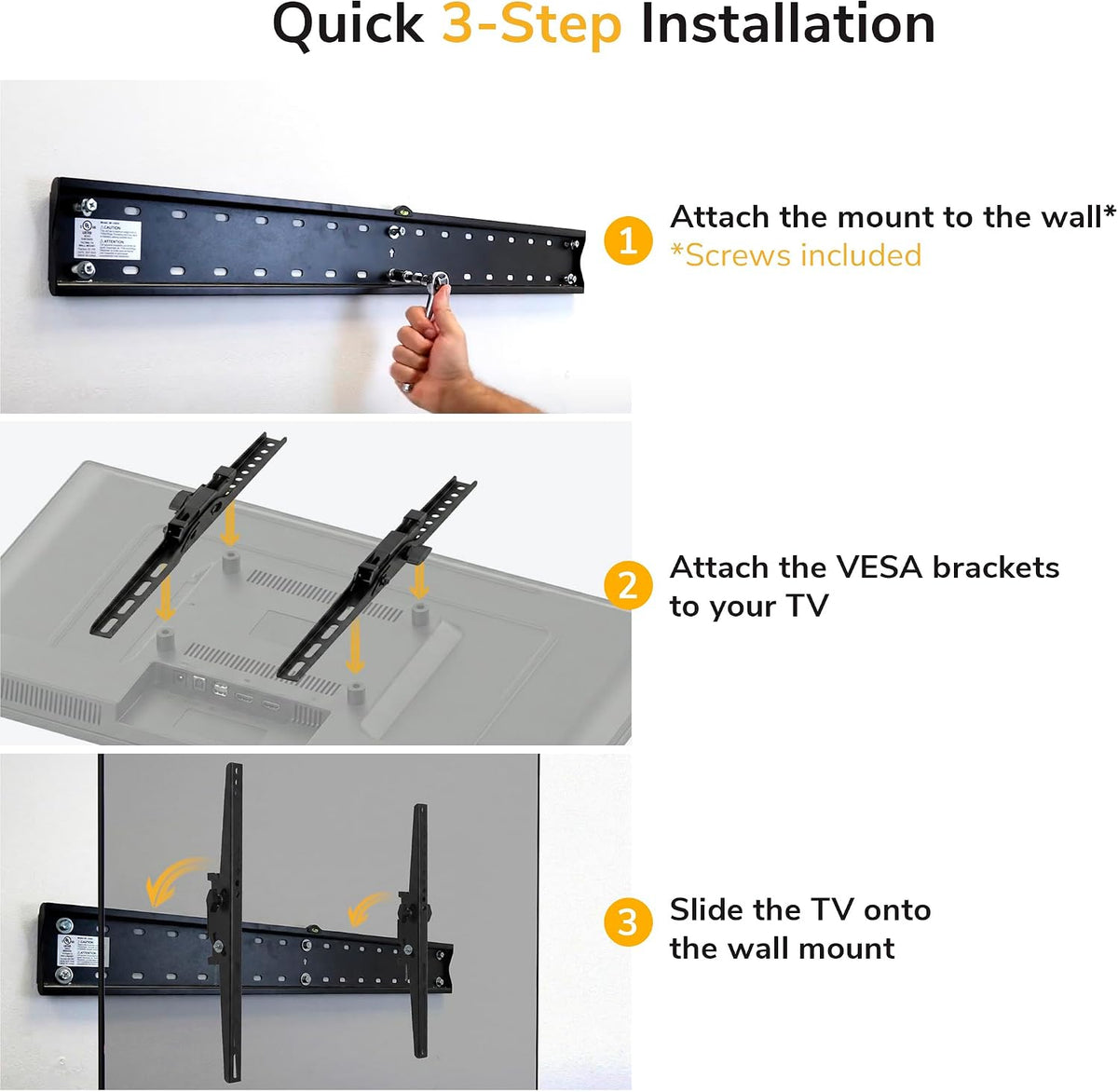 Mount-It! UL Certified Tilting TV Wall Mount for Most 43-90 Inch Flat Screen TVs, Heavy Duty Wall Mount TV Bracket Max VESA 800x400, Holds up to 110 lb, Tilting Display Bracket Fits 70, 80, 90 inch